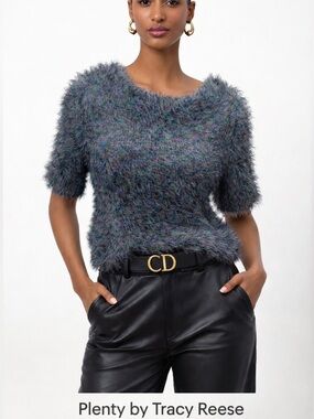 Plenty by Tracy Reese Fuzzy Knit Short Sleeve Top‎ Multicolor Size P